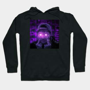 Hey there, look into my eyes // Guy in the cap rolls his eyes and shows middle fingers // Purple color digital artwork Hoodie